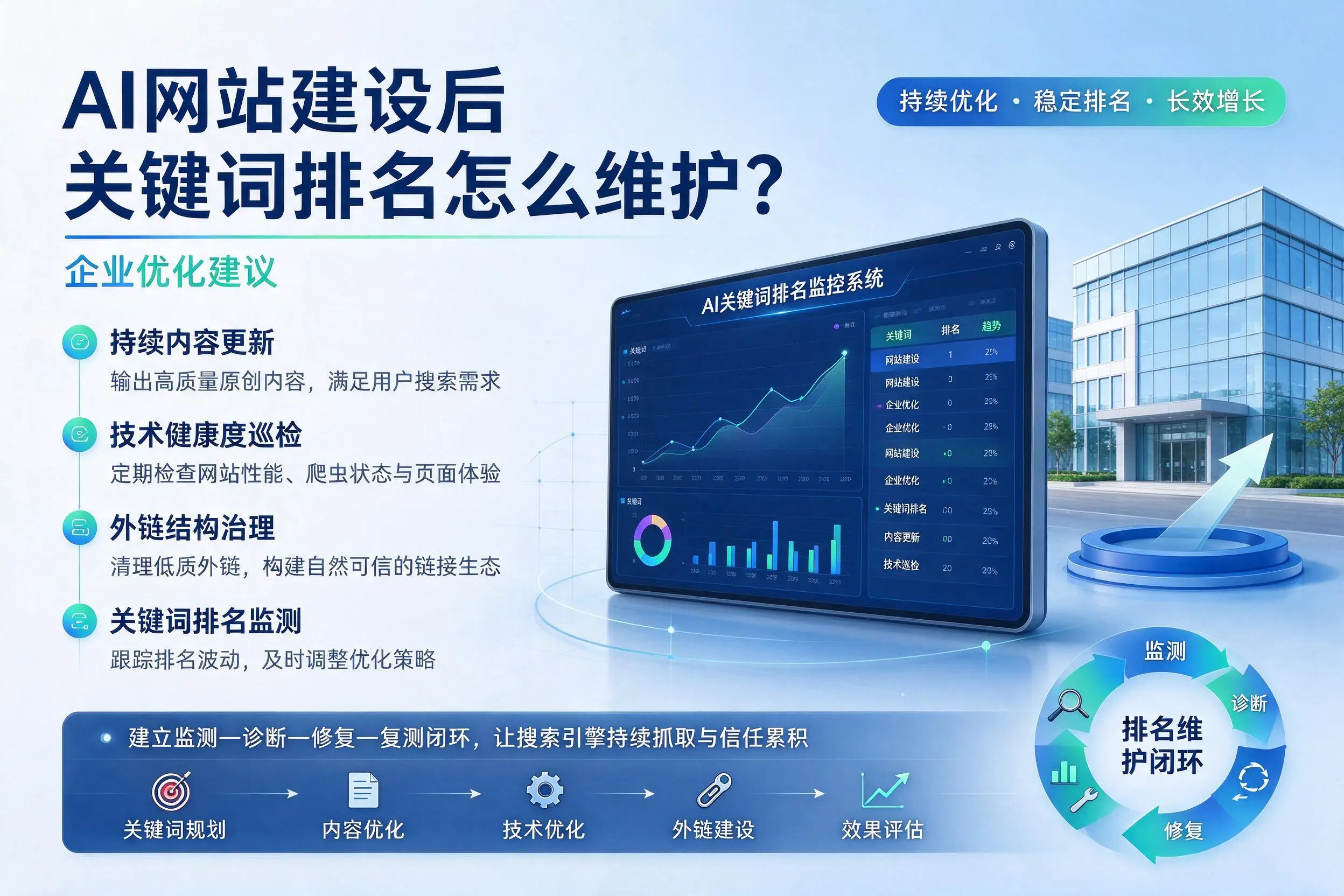 AI网站建设后关键词排名怎么维护？文山企业优化建议