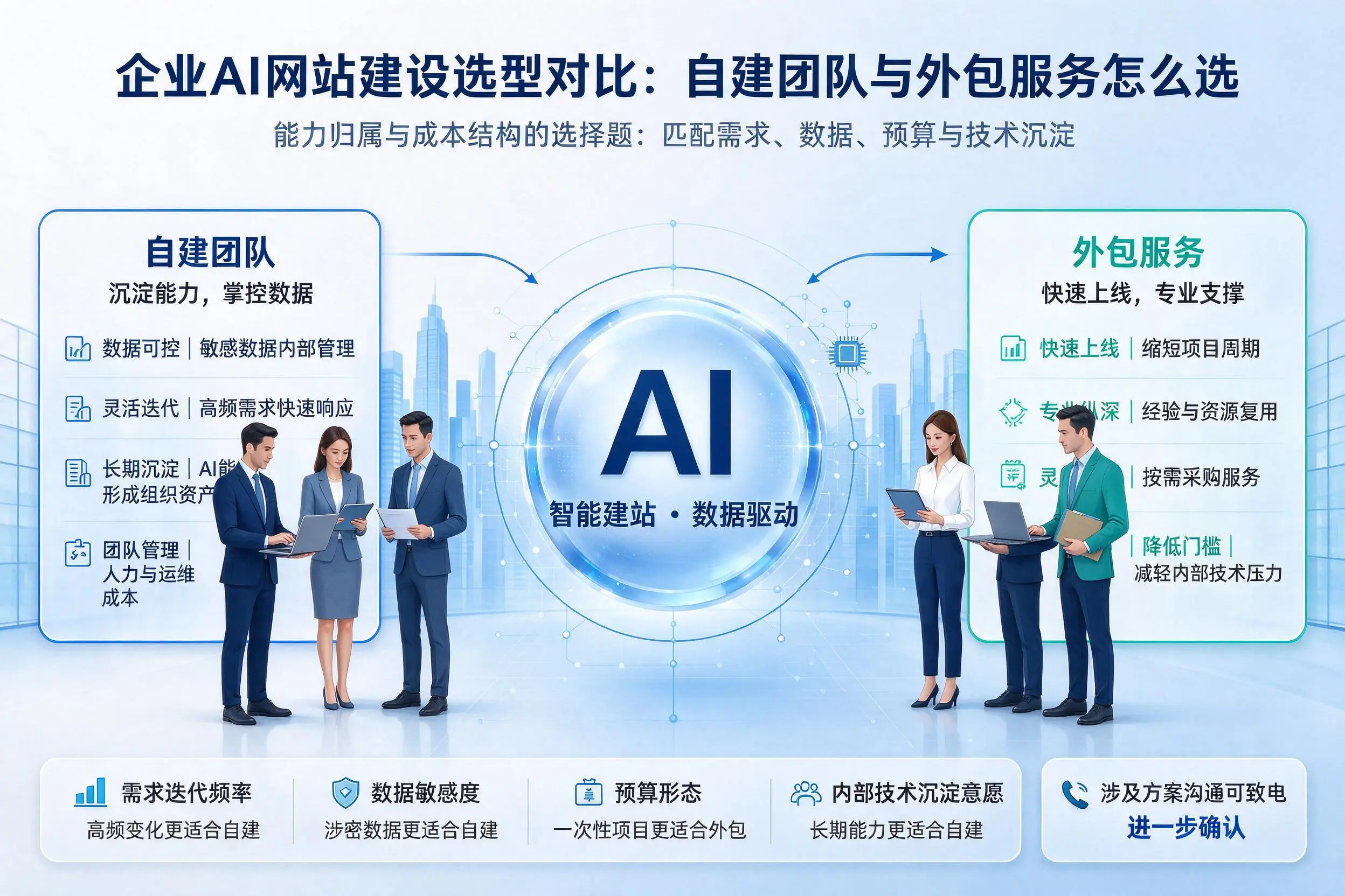 文山企业AI网站建设选型对比：自建团队与外包服务怎么选